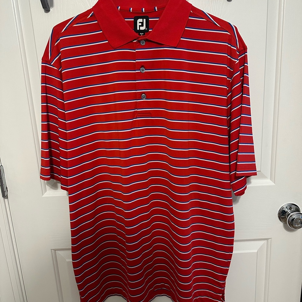 Footjoy Red and White Striped Polo Shirt with Classic Collar